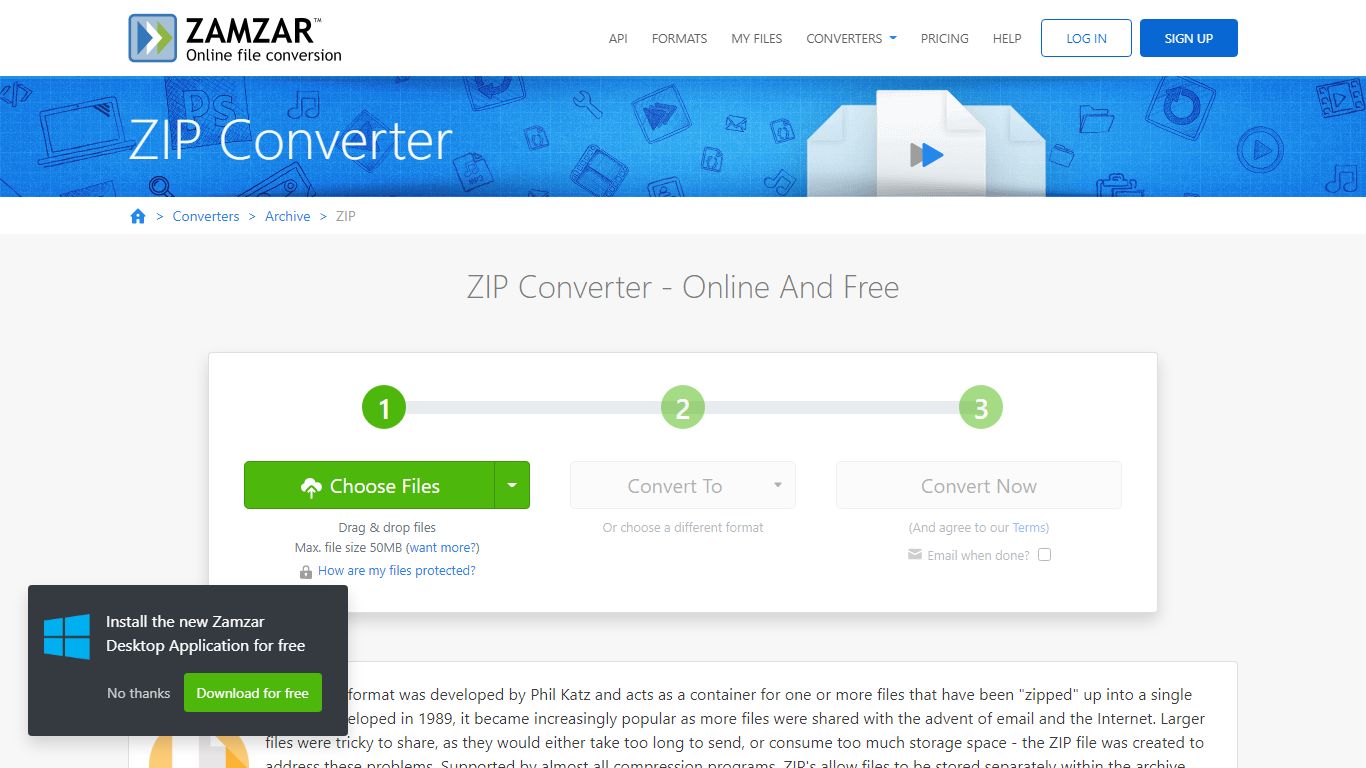 ZIP Converter - Convert your ZIP files for Free Online - Zamzar